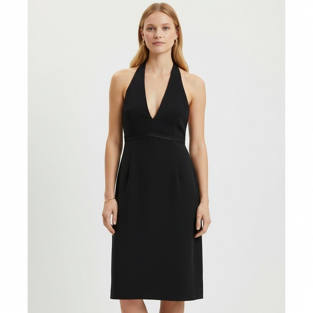Amanda Smith Black Sleeveless Sheath Dress Ruffle Trim Cocktail Evening Wear